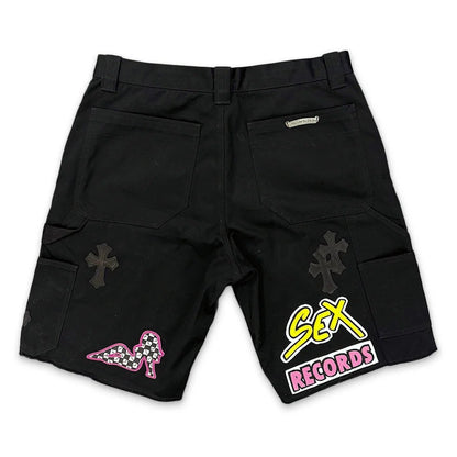 Chrome Hearts Matty Boy Sex Records Leather Patch Carpenter Shorts Black