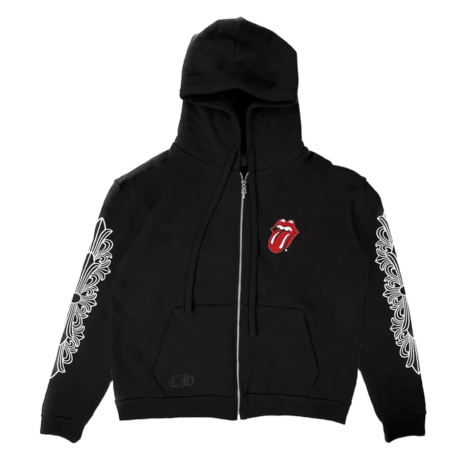 Chrome Hearts Rolling Stones Horseshoe Zip-Up Hoodie Black