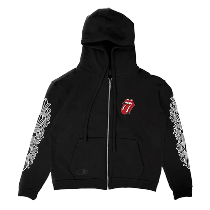 Chrome Hearts Rolling Stones Horseshoe Zip-Up Hoodie Black