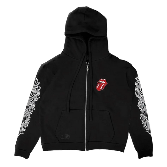 Chrome Hearts Rolling Stones Horseshoe Zip-Up Hoodie Black