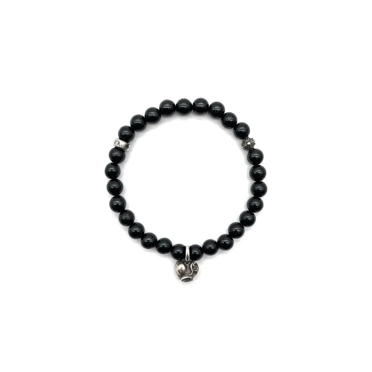 Chrome Hearts Obsidian Silver Vine Heart Beaded Bracelet Black