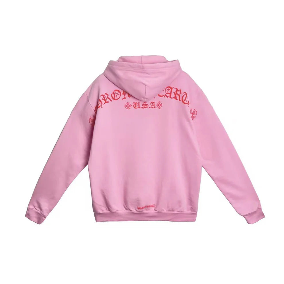 Chrome Hearts USA Script T-Bar Logo Hoodie Pink