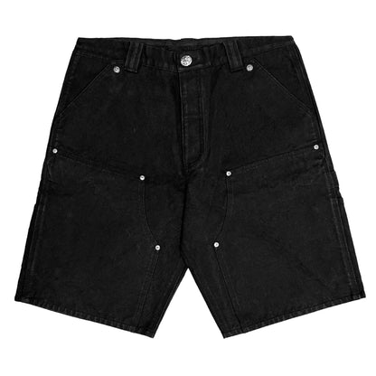 Chrome Hearts Black Leather Cross Patch Carpenter Shorts Black