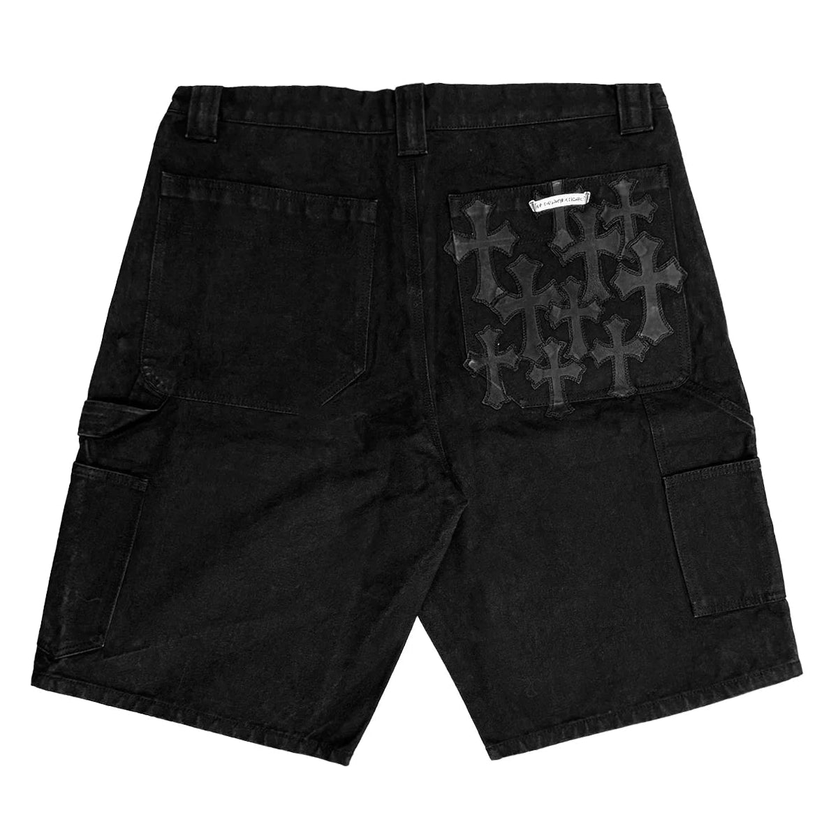 Chrome Hearts Black Leather Cross Patch Carpenter Shorts Black