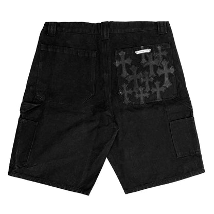 Chrome Hearts Black Leather Cross Patch Carpenter Shorts Black