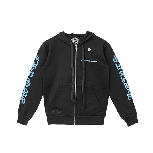 Chrome Hearts Script Zip-Up Hoodie Black/Light Blue