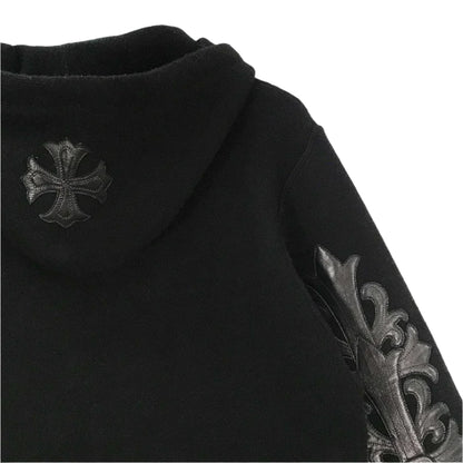 Chrome Hearts Leather Floral Sleeve Cashmere Hoodie Black