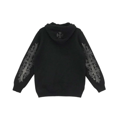 Chrome Hearts Leather Floral Sleeve Cashmere Hoodie Black