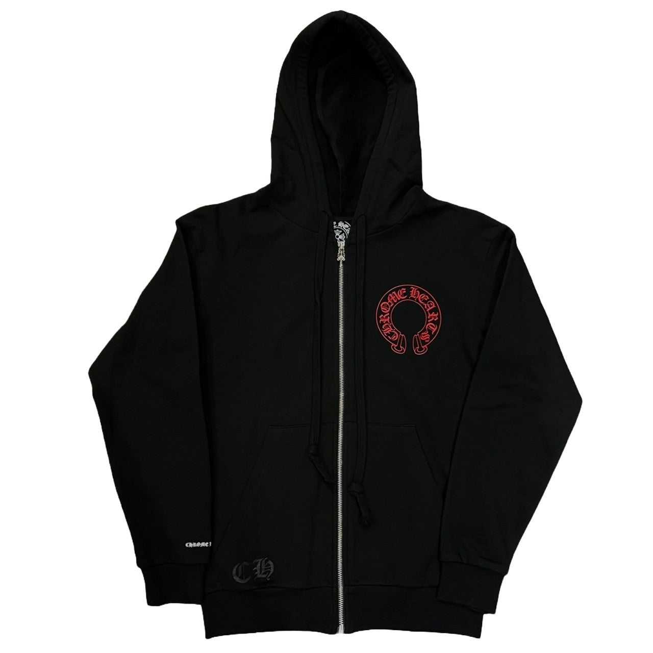 Chrome Hearts Cemetery Cross Horseshoe Zip-Up Hoodie Black/Red