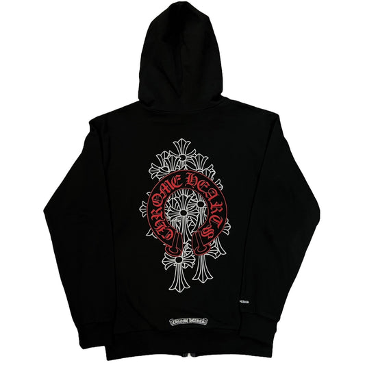 Chrome Hearts Cemetery Cross Horseshoe Zip-Up Hoodie Black/Red