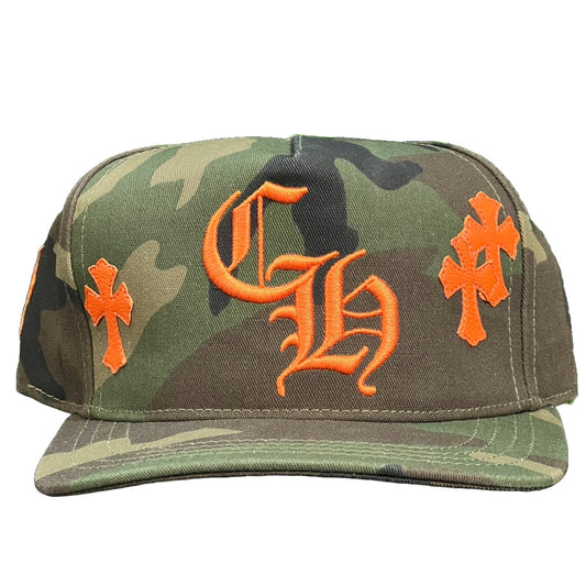 Chrome Hearts CH Cross Patch Baseball Hat Camo/Orange