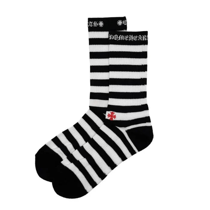 Chrome Hearts Cross Embroidered Striped Socks White