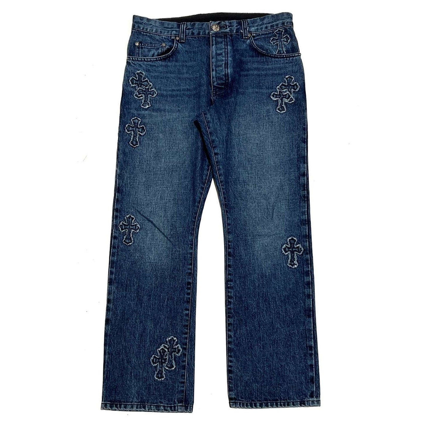 Chrome Hearts Tonal Denim Cross Patch Jeans Dark Indigo