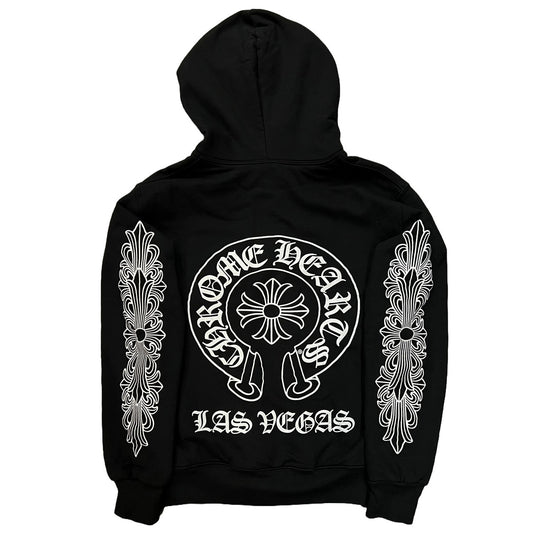 Chrome Hearts Las Vegas Horseshoe Floral Thermal Zip-Up Hoodie Black