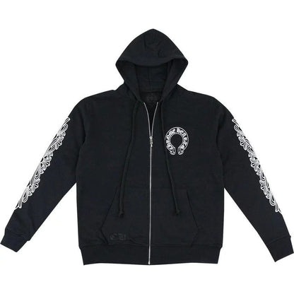 Chrome Hearts Las Vegas Horseshoe Floral Thermal Zip-Up Hoodie Black