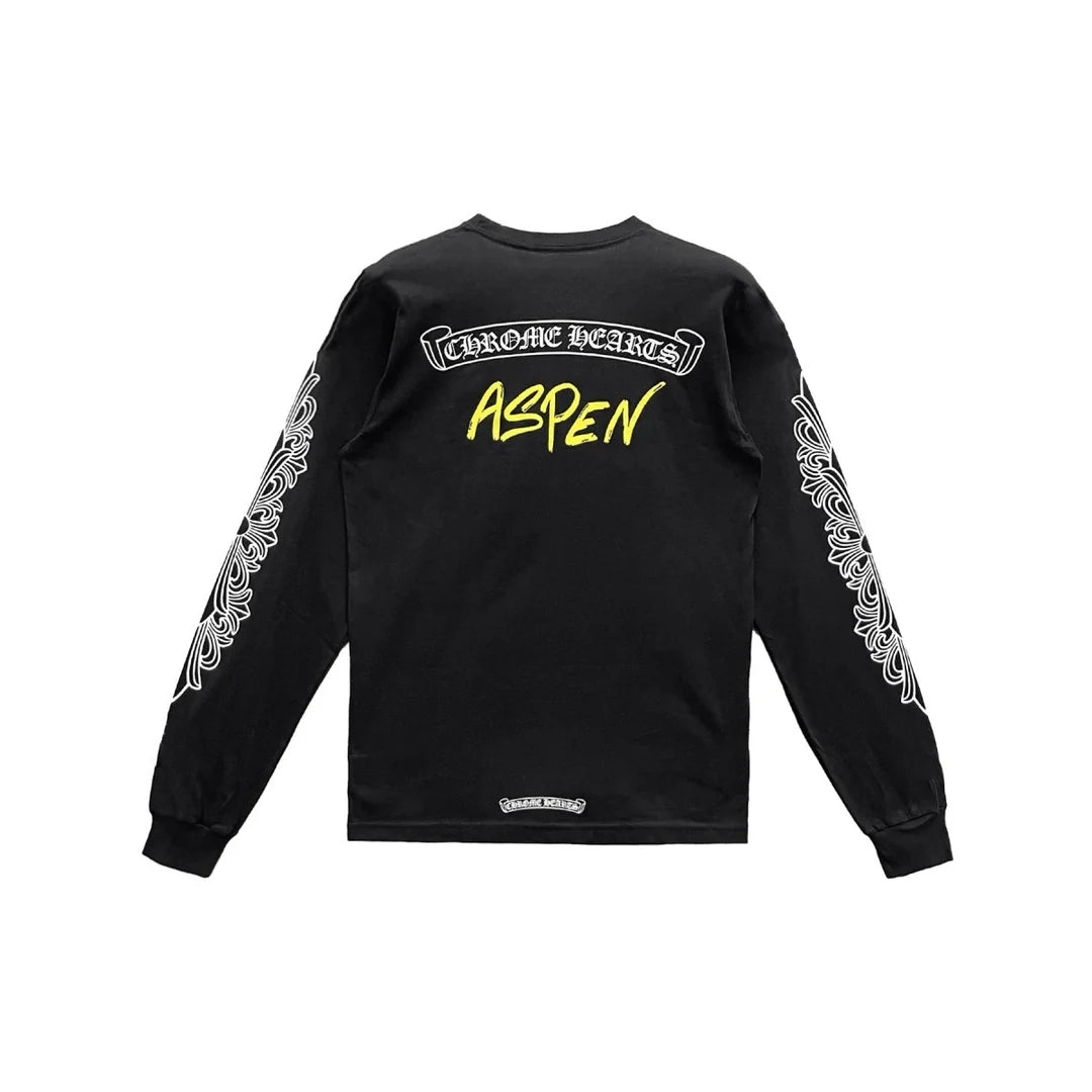 Chrome Hearts Aspen Exclusive Scroll Logo Floral L/S T-Shirt Black