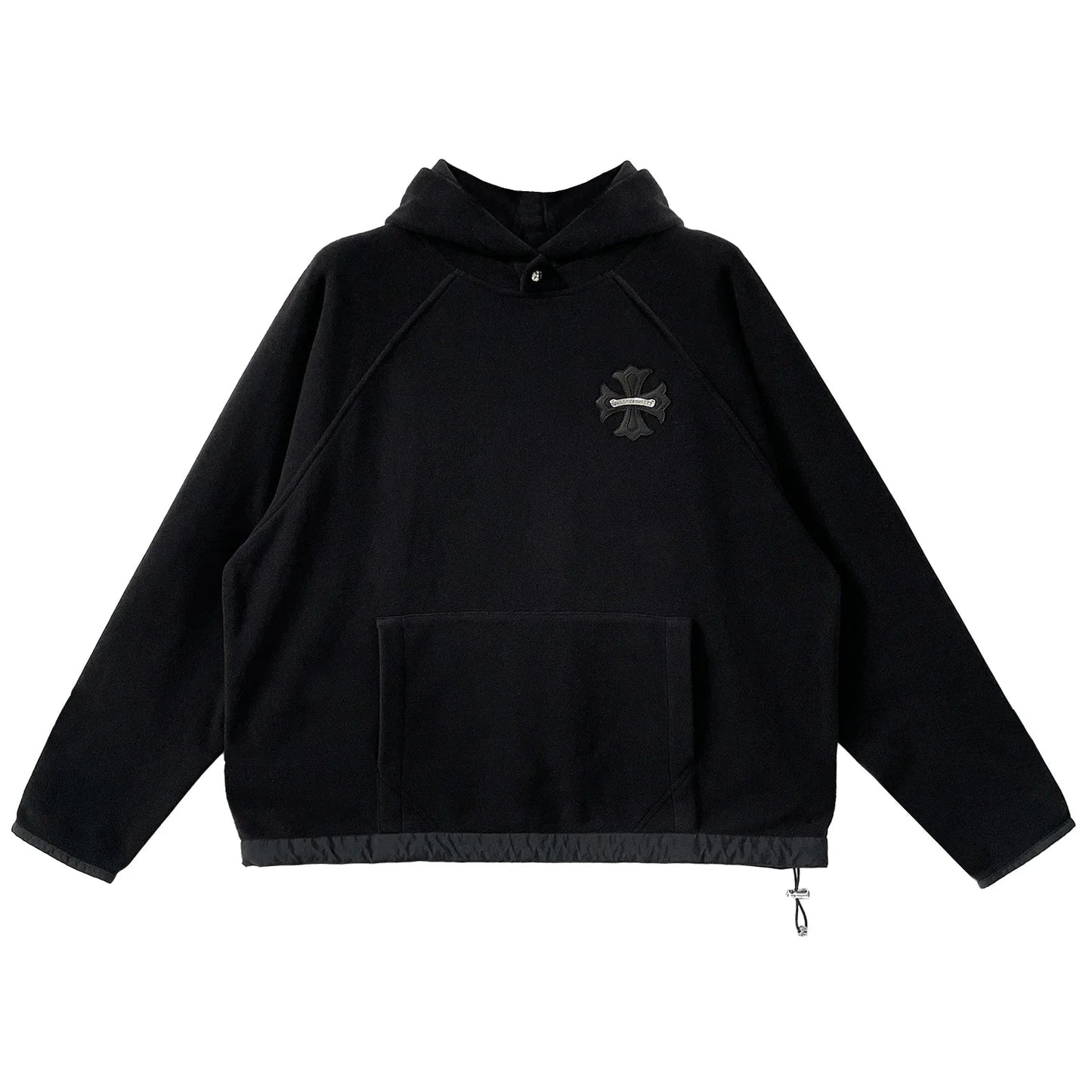 Chrome Hearts Leather Plus Cross Scroll Fleece Pullover Black
