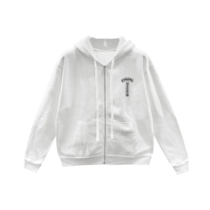 Chrome Hearts T Bar Scroll Logo USA Zip Up Hoodie White