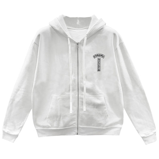 Chrome Hearts T-Bar Script Logo Zip-Up Hoodie White