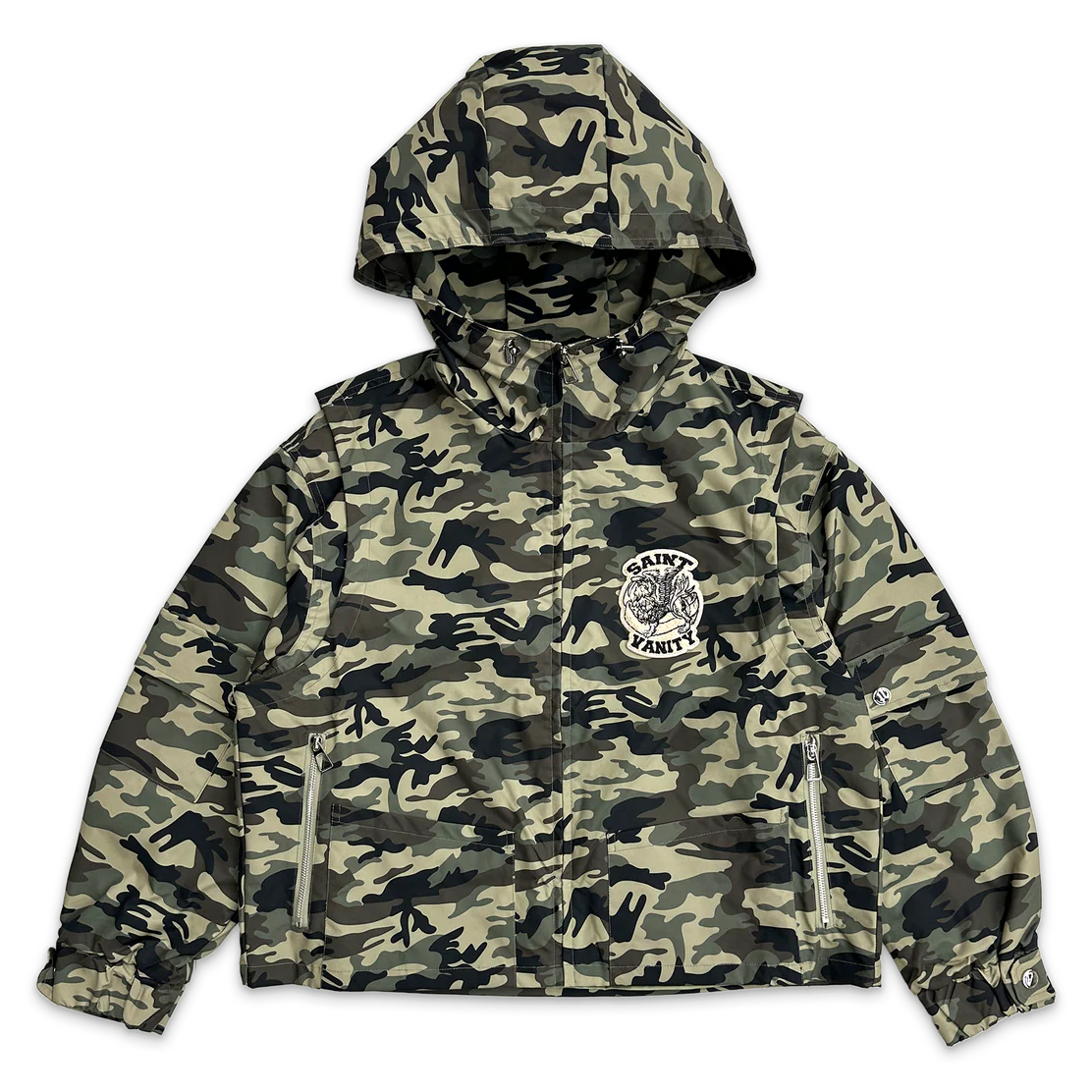 Saint Vanity Nylon Hooded Jacket Green Camo