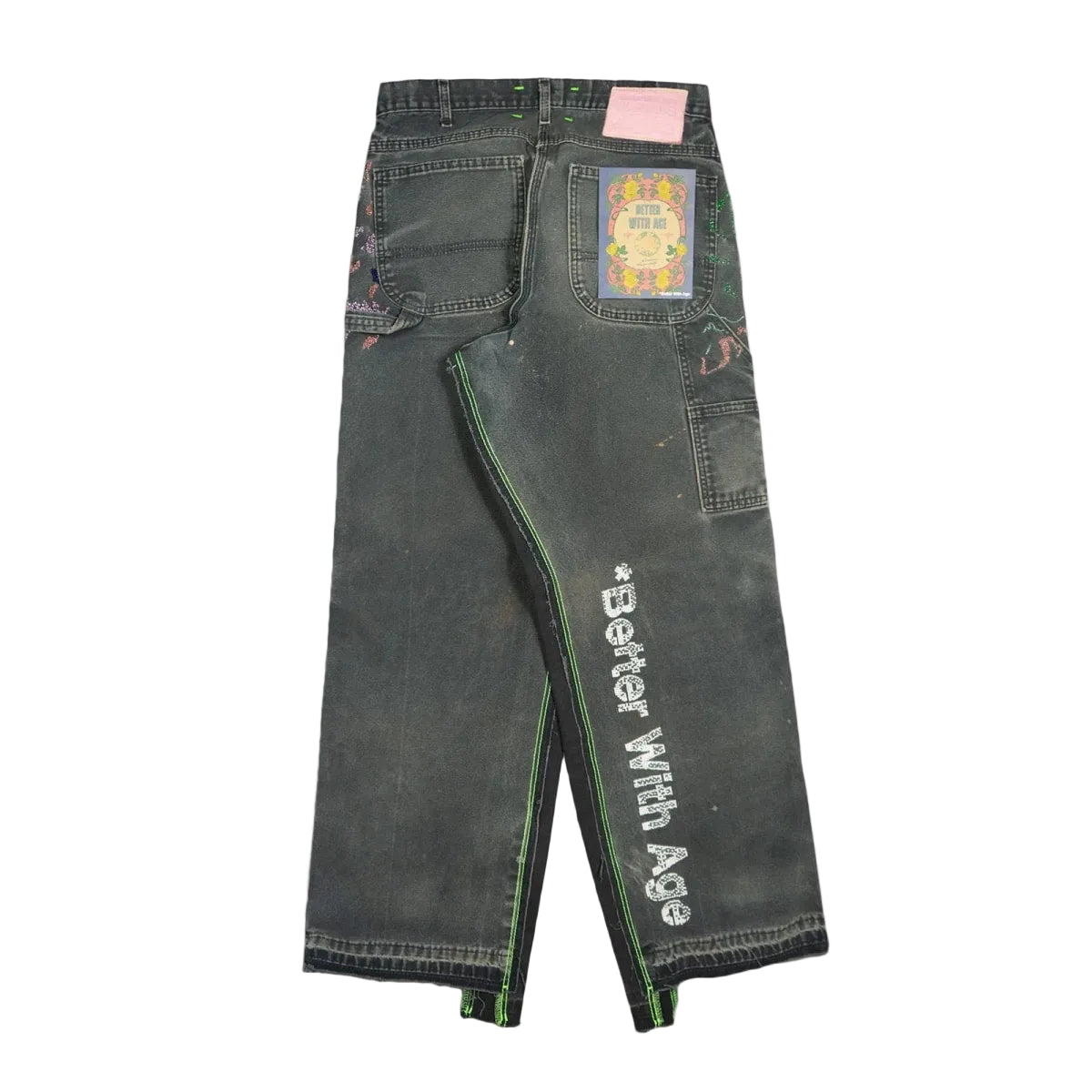 *Better With Age Hand-Beaded Double-Knee Jeans Black