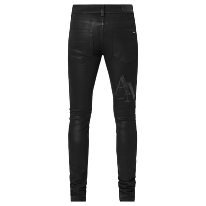 Amiri Waxed Staggered Logo Skinny Jean Black Wax