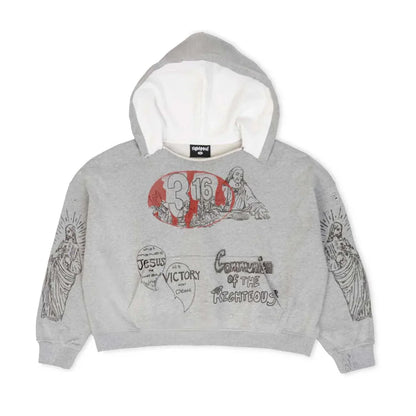 We Are Righteous 3:16 Distressed Hoodie Grey