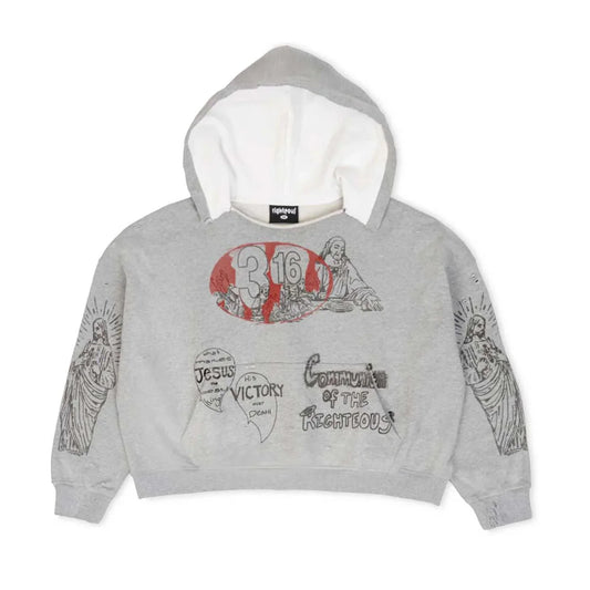 We Are Righteous 3:16 Distressed Hoodie Grey