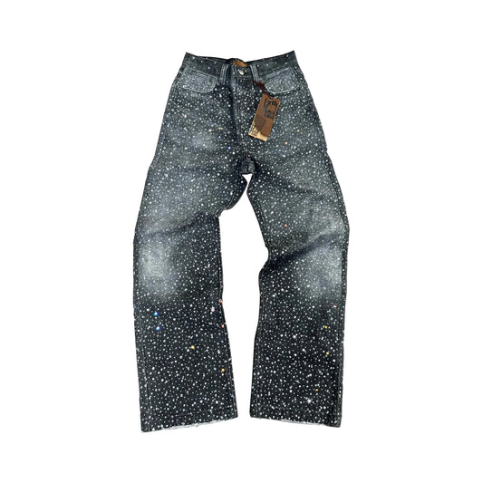 Birth Of Royal Child 3D Printing Washed 20k Swarovski Diamond Boro Denim Black