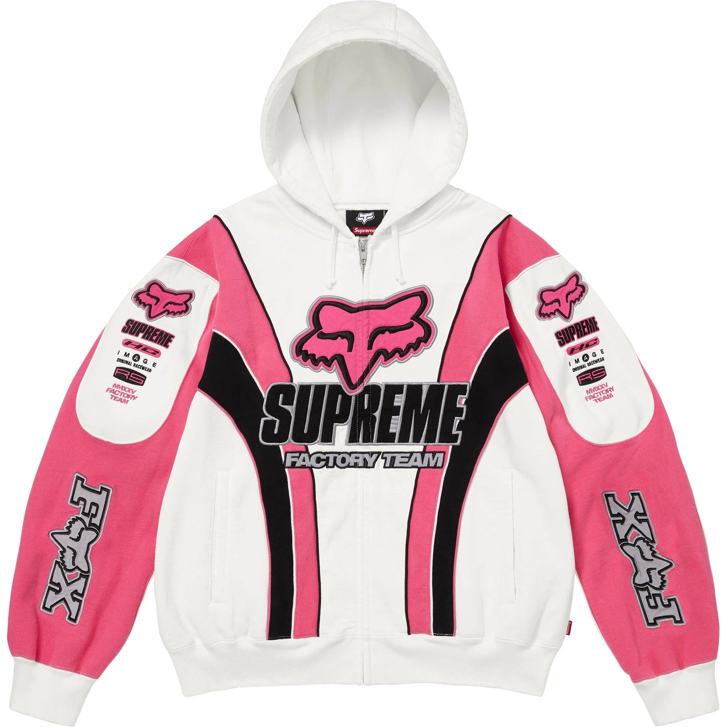 Supreme x Fox Racing Zip Up Hooded Sweatshirt Pink