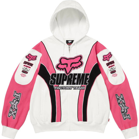 Supreme x Fox Racing Zip Up Hooded Sweatshirt Pink