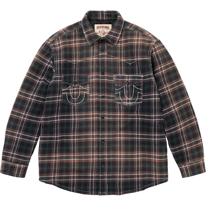 Supreme®/True Religion® Quilted Lined Plaid Flannel Shirt Black