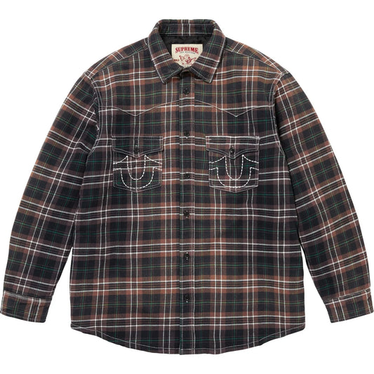 Supreme®/True Religion® Quilted Lined Plaid Flannel Shirt Black