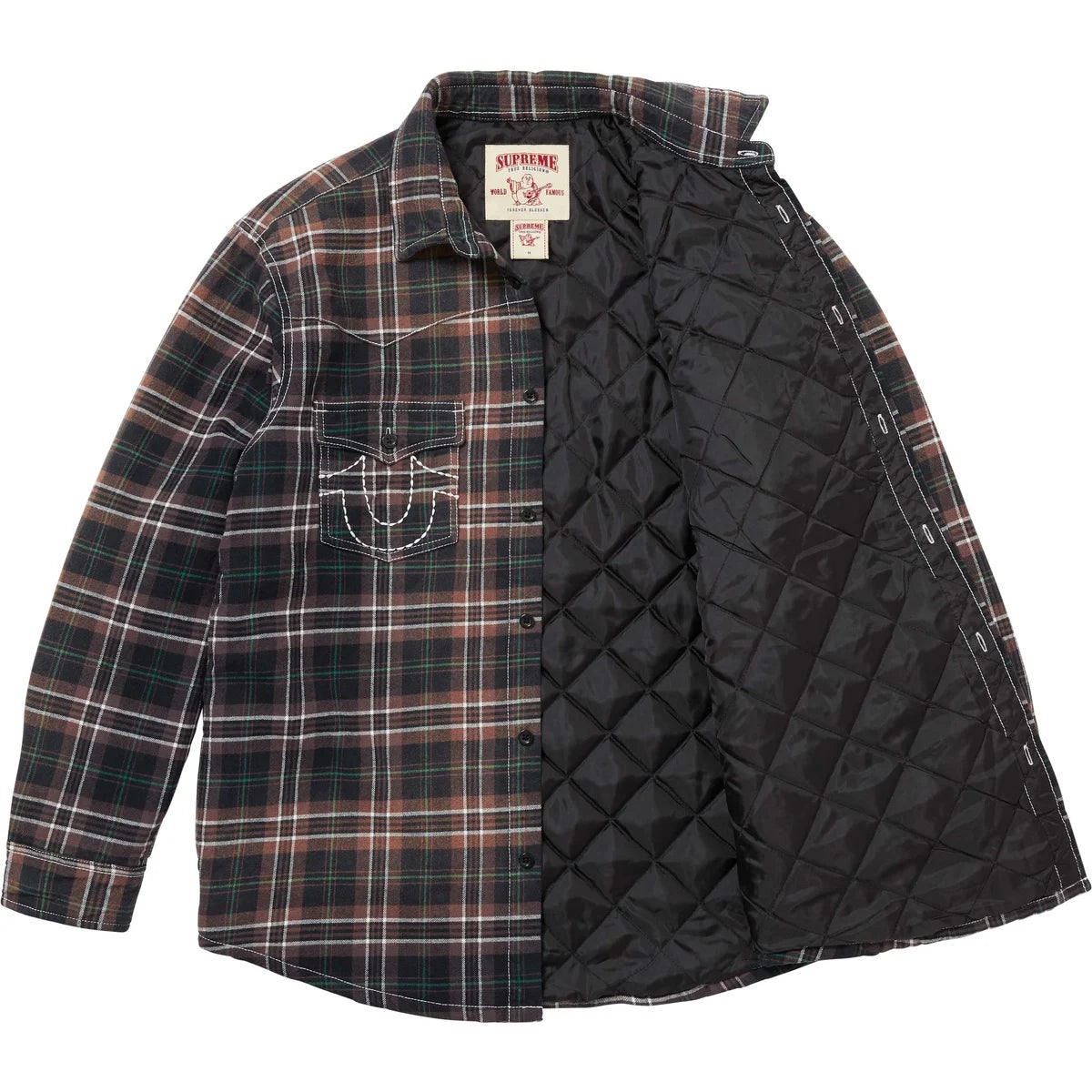 Supreme®/True Religion® Quilted Lined Plaid Flannel Shirt Black