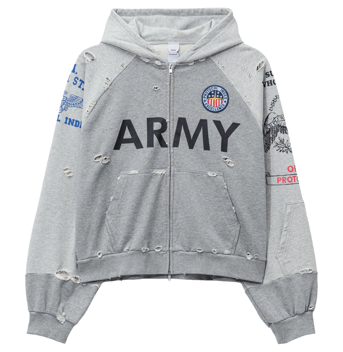 Protocol Index Reconstructed Sweatshirt Zip-Up Hoodie Melange Grey