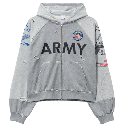 Protocol Index Reconstructed Sweatshirt Zip-Up Hoodie Melange Grey