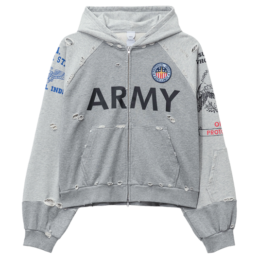 Protocol Index Reconstructed Sweatshirt Zip-Up Hoodie Melange Grey