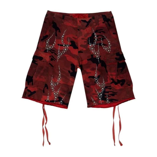 Hellstar Studded Cargo Shorts Red