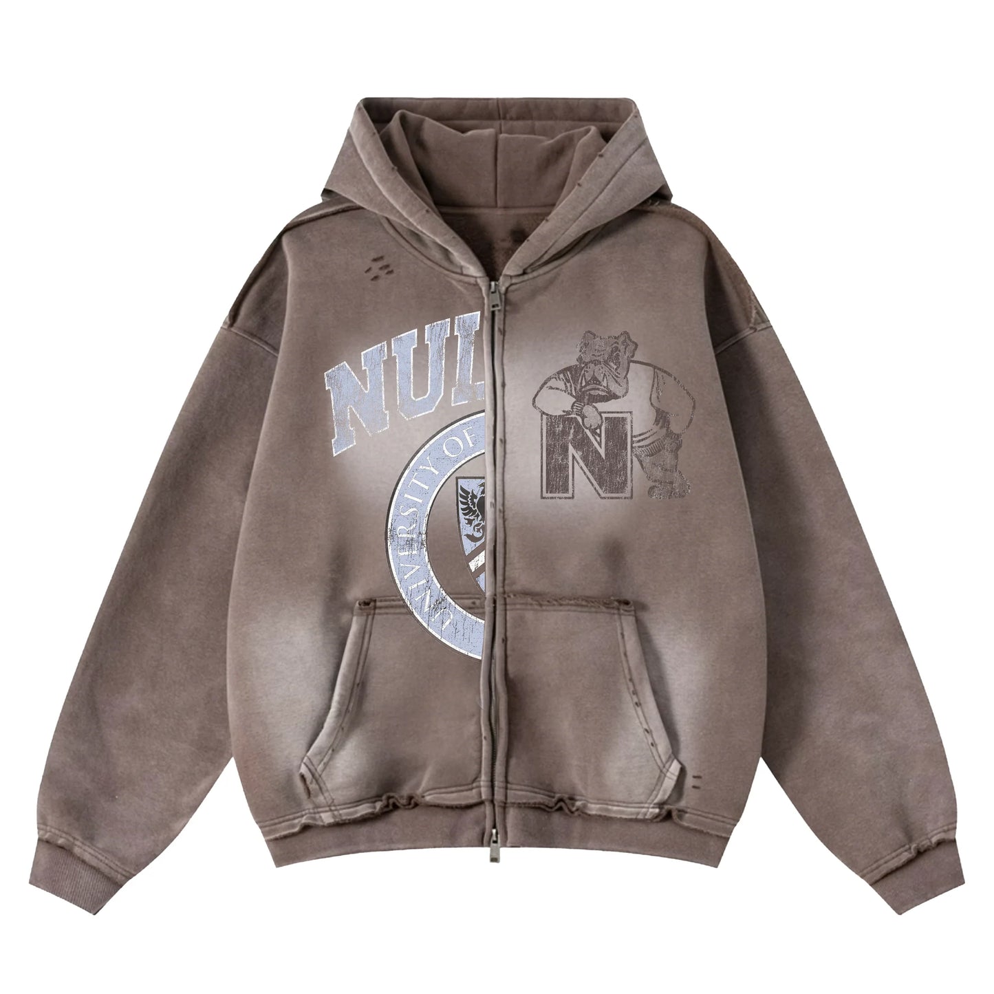 Nulli University Zip-Up Hoodie Brown