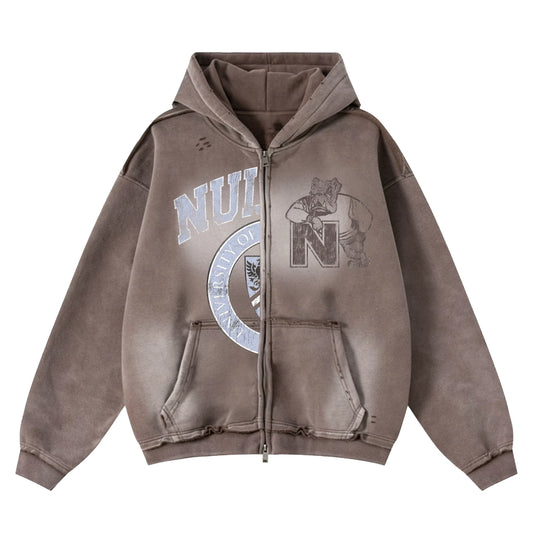 Nulli University Zip-Up Hoodie Brown