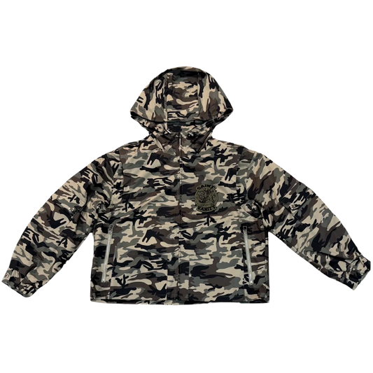 Saint Vanity Camo Green Patch Zip Up Nylon Cargo Jacket
