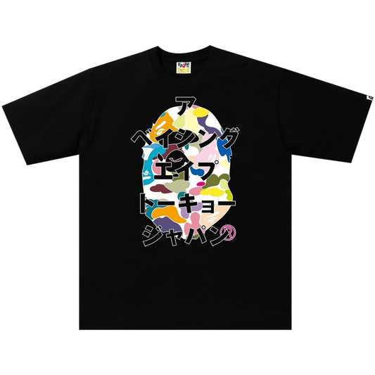 BAPE Multi Camo Japanese Letters Relaxed Fit Tee Black