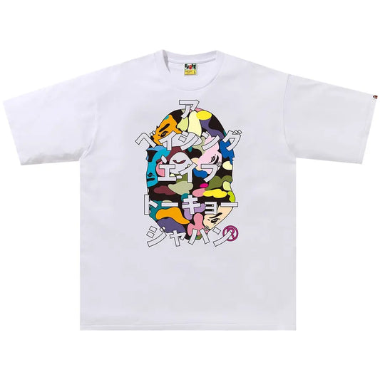 BAPE Multi Camo Japanese Letters Relaxed Fit Tee White
