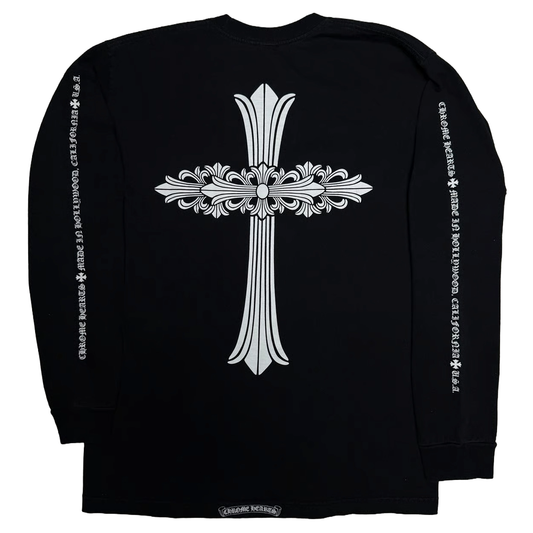 Chrome Hearts Vertical Logo Double Floral Cross L/S T-Shirt Black