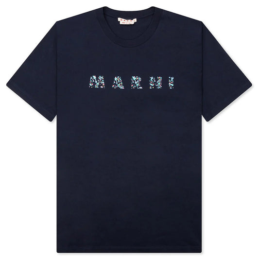 Marni Floral Logo T-Shirt Midnight Navy