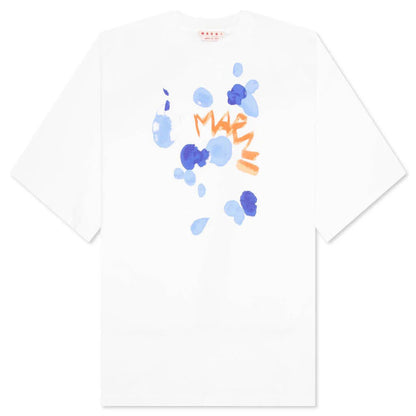 Marni Organic Cotton Dripping Flower Print T-Shirt Lily White