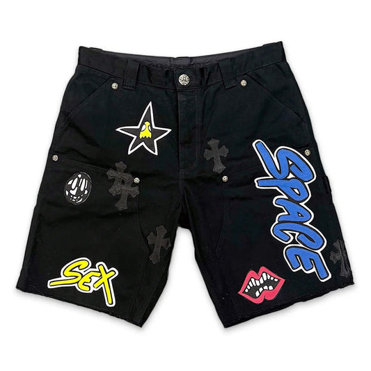 Chrome Hearts Matty Boy Sex Records Leather Patch Carpenter Shorts Black