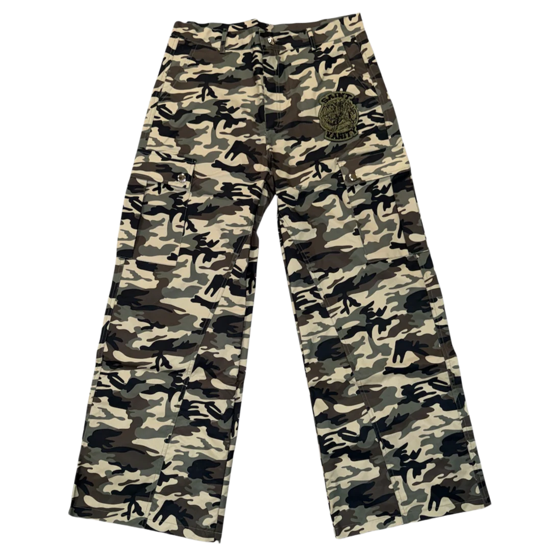 Saint Vanity Camo Green Patch Nylon Cargo Pants