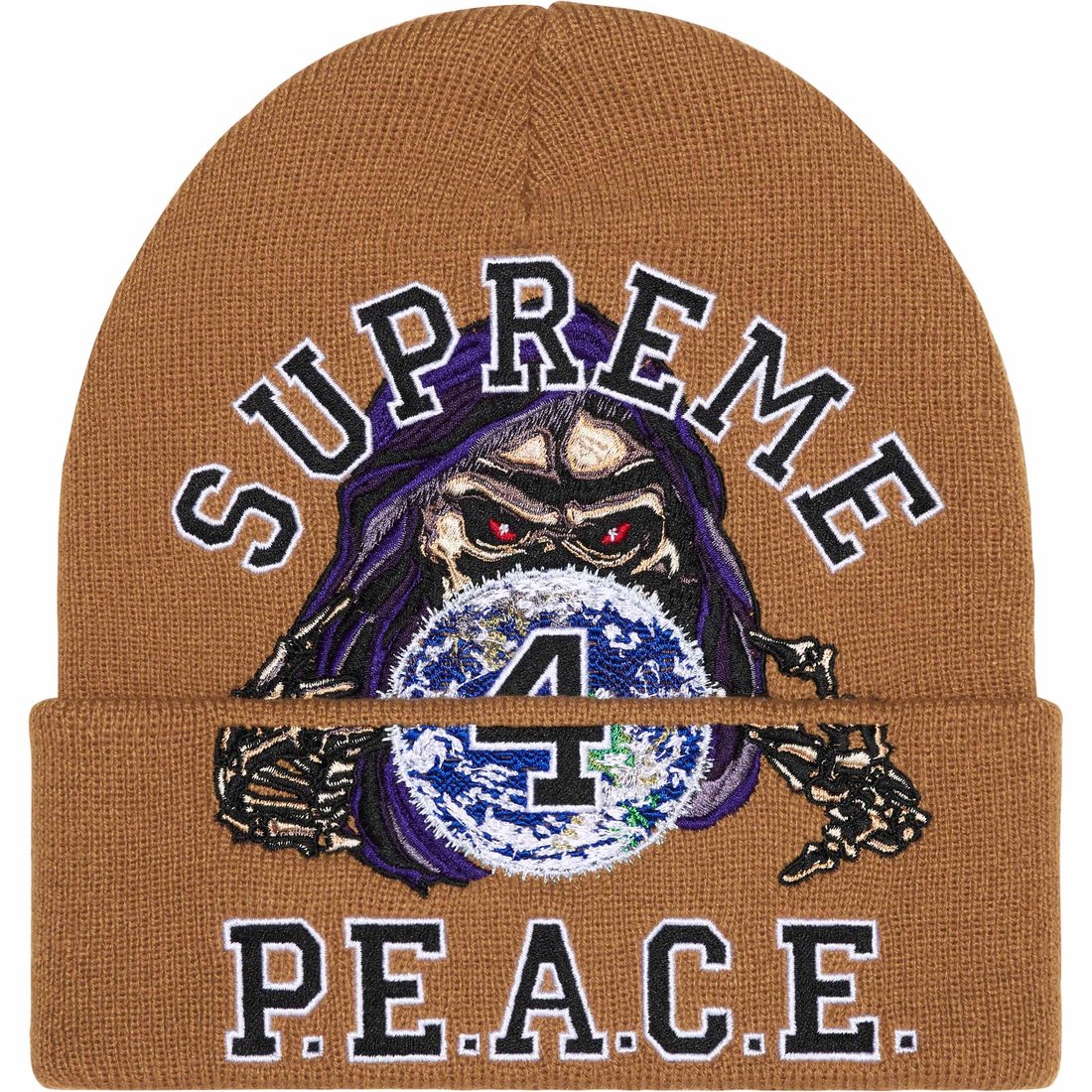 Supreme Peace Embroidered Beanie Tan