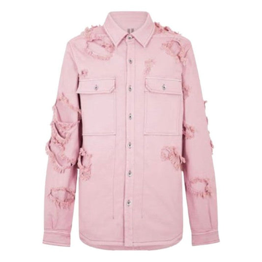 RICK OWENS DRKSHDW Distressed Denim Jacket Faded Pink